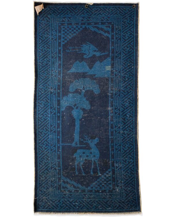 Antique Chinese Handmade Baotou Pao-Tao Art Deco Pictorial Wool Rug 136x66 cm