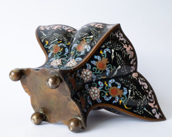 Rare Antique Japanese Meiji Era Cloisonne Enamelled Quatrefoil Vase or Planter