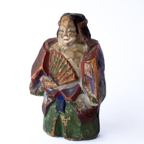 Fine Antique Japanese Polychrome Painted Wooden Toggle of a Noh Actor 19th-20th C