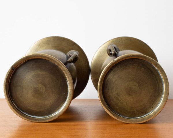 Antique Japanese Silver Inlaid Bronze Usubata Vases Elephant Handles