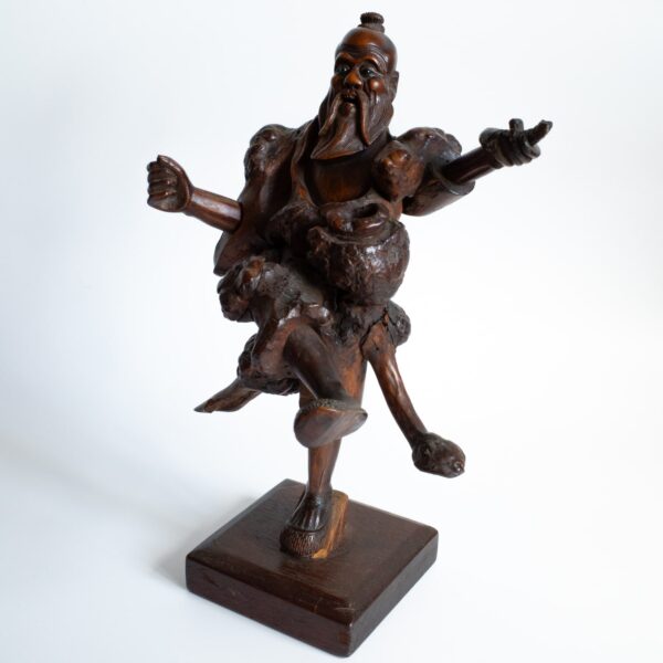 Chinese Antique Root Wood Statue Figure of a Fisherman on Stand 19th - 20th C