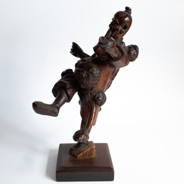 Chinese Antique Root Wood Statue Figure of a Fisherman on Stand 19th - 20th C