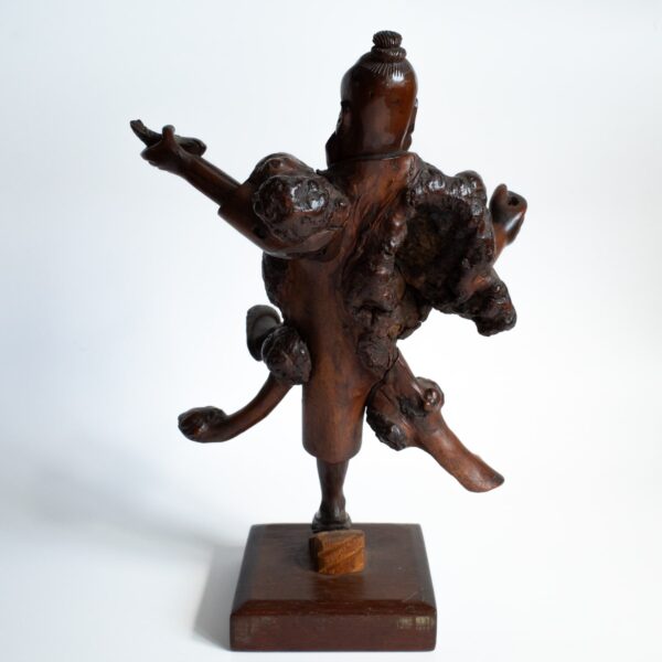 Chinese Antique Root Wood Statue Figure of a Fisherman on Stand 19th - 20th C