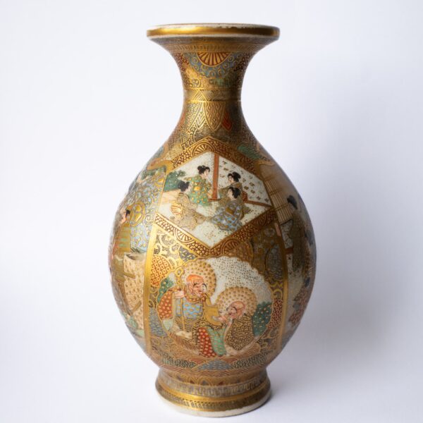 Fine Antique Japanese Meiji Period Satsuma Pottery Vase With Figures by Takadera