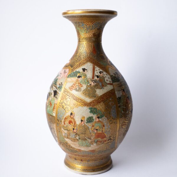 Fine Antique Japanese Meiji Period Satsuma Pottery Vase With Figures by Takadera