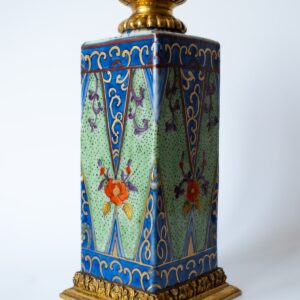Chinese Antique Clobbered Blue White Porcelain Bottle With Ormolu Mounts. 18th-19th Century