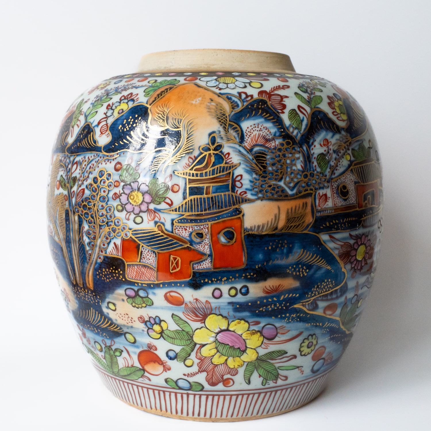 Rare Chinese Antique Clobbered Blue White Ginger Jar 19th Century Qing Dynasty