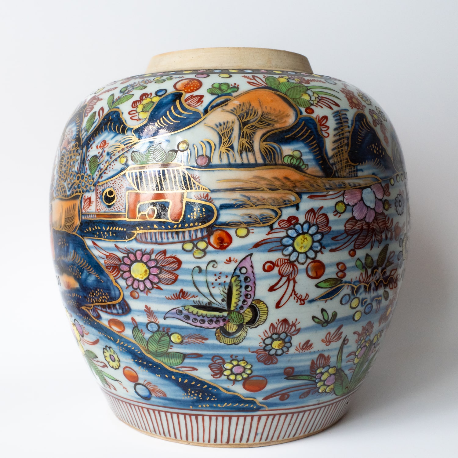 Rare Chinese Antique Clobbered Blue White Ginger Jar 19th Century Qing Dynasty