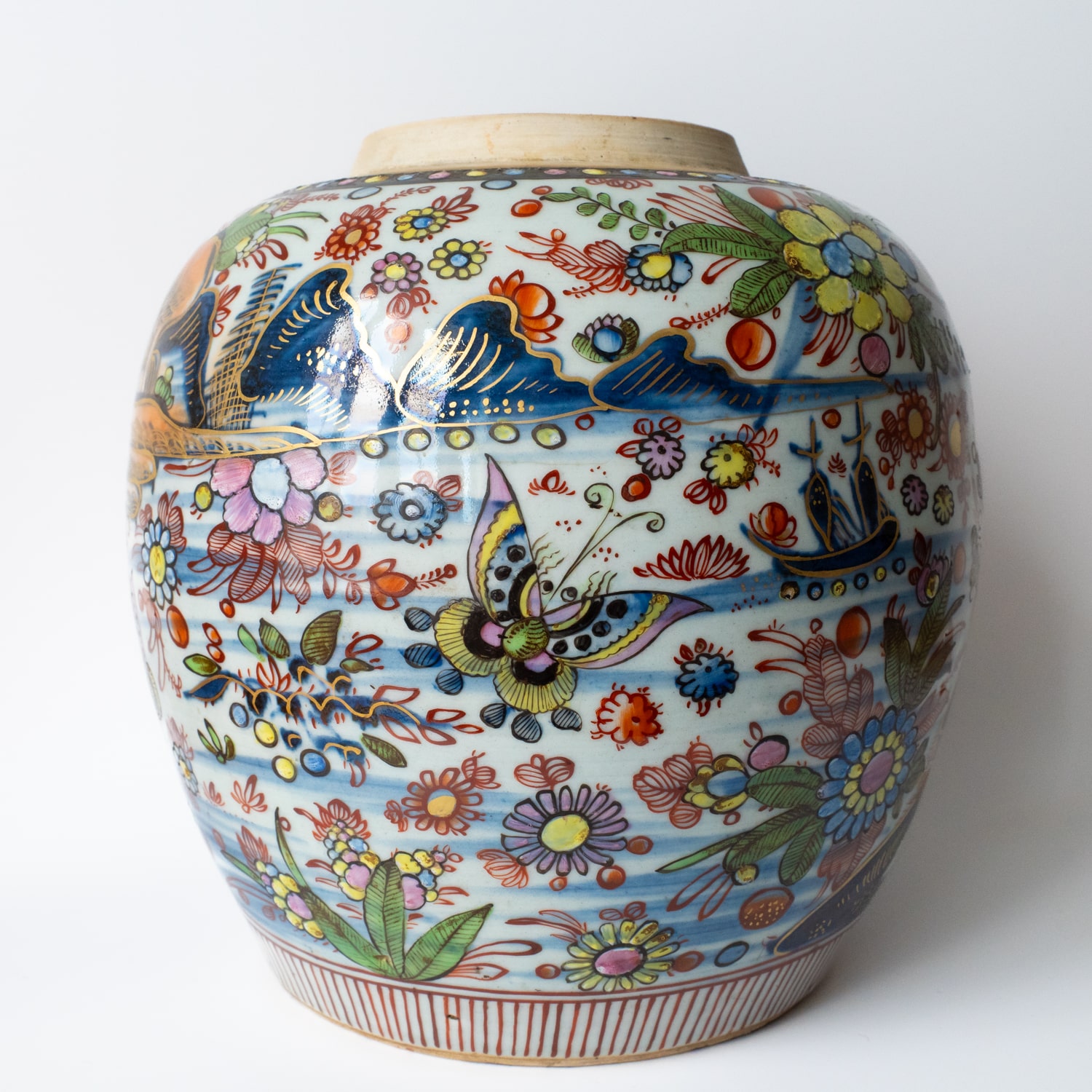 Rare Chinese Antique Clobbered Blue White Ginger Jar 19th Century Qing Dynasty