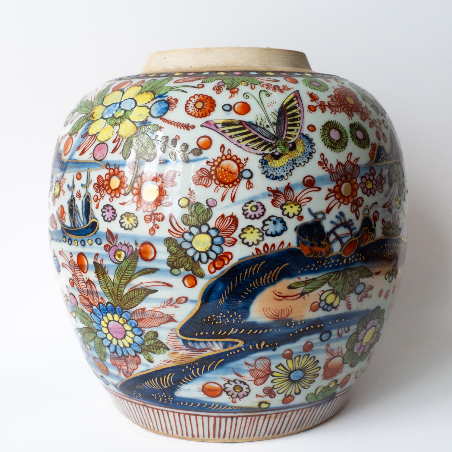 Rare Chinese Antique Clobbered Blue White Ginger Jar 19th Century Qing Dynasty