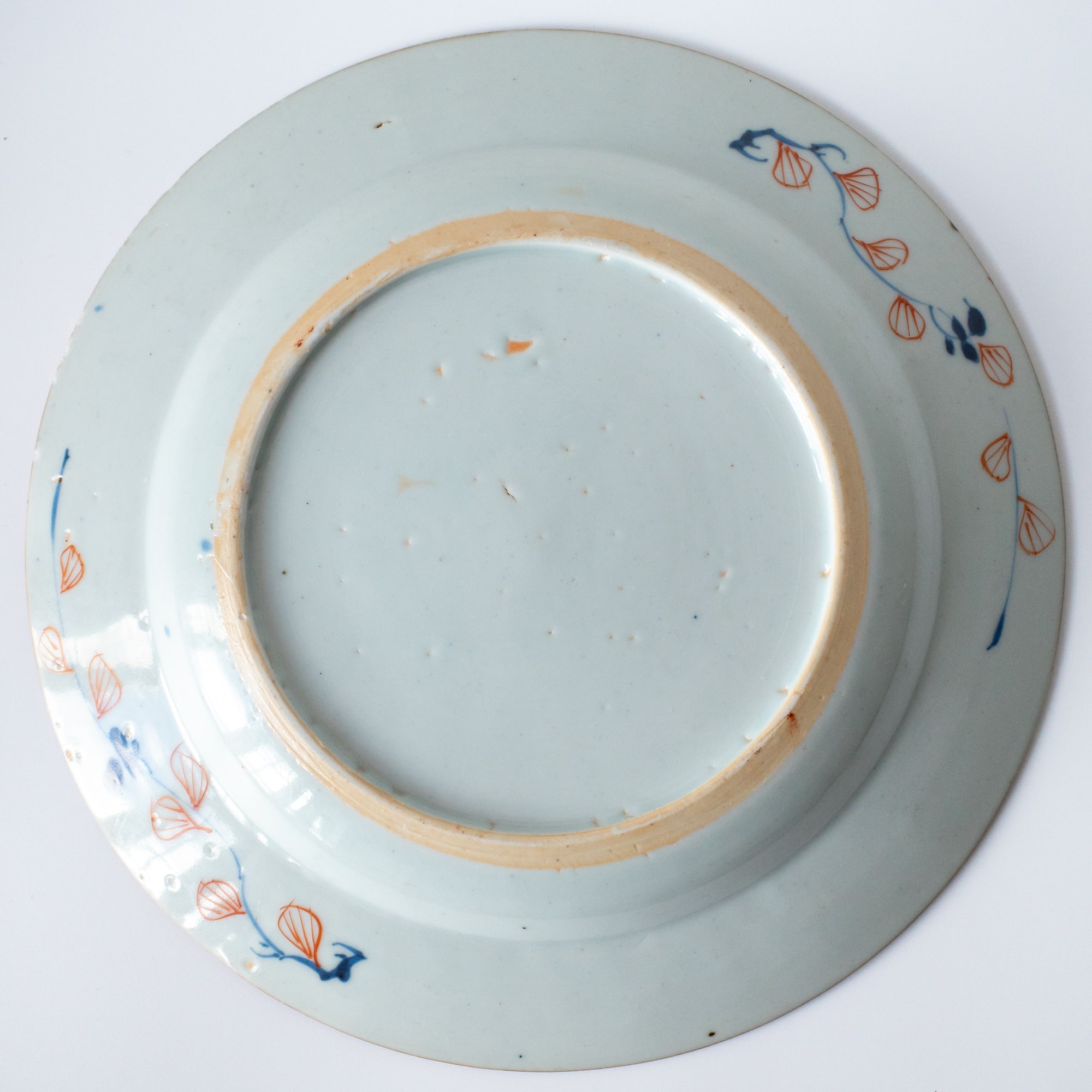 Chinese Antique Clobbered Blue and White Porcelain Floral Dish 18th-19th C Qing