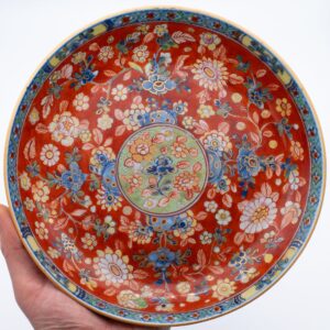 Fine Chinese Antique Clobbered Blue and White Porcelain Floral Dish 18th C Qing