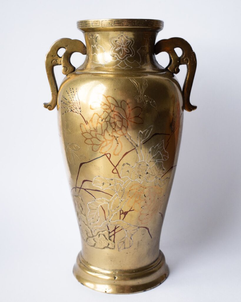 Fine Antique Japanese Meiji Mixed Metal Silver Copper Brass Inlaid Bronze Vase