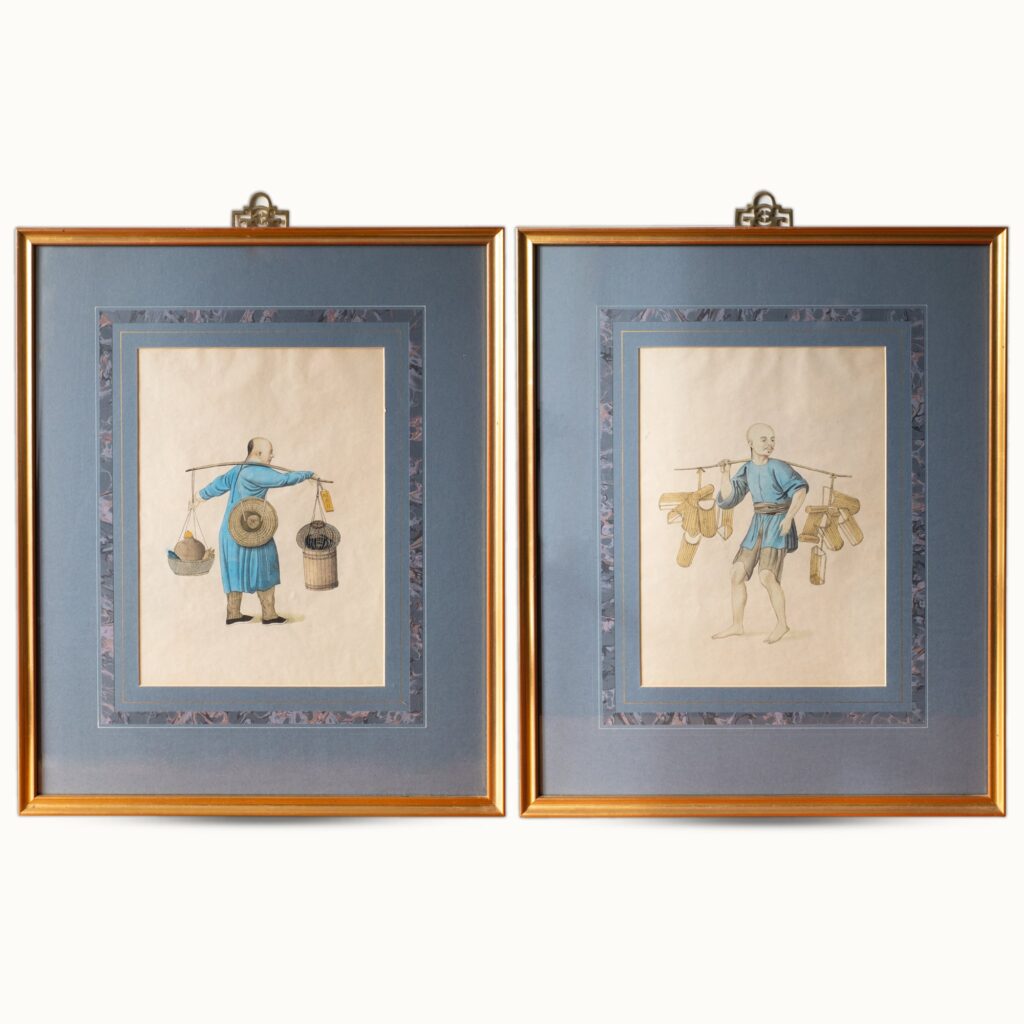 Antique Original Watercolour Paintings of Chinese Sellers After Pu Qua 19th C