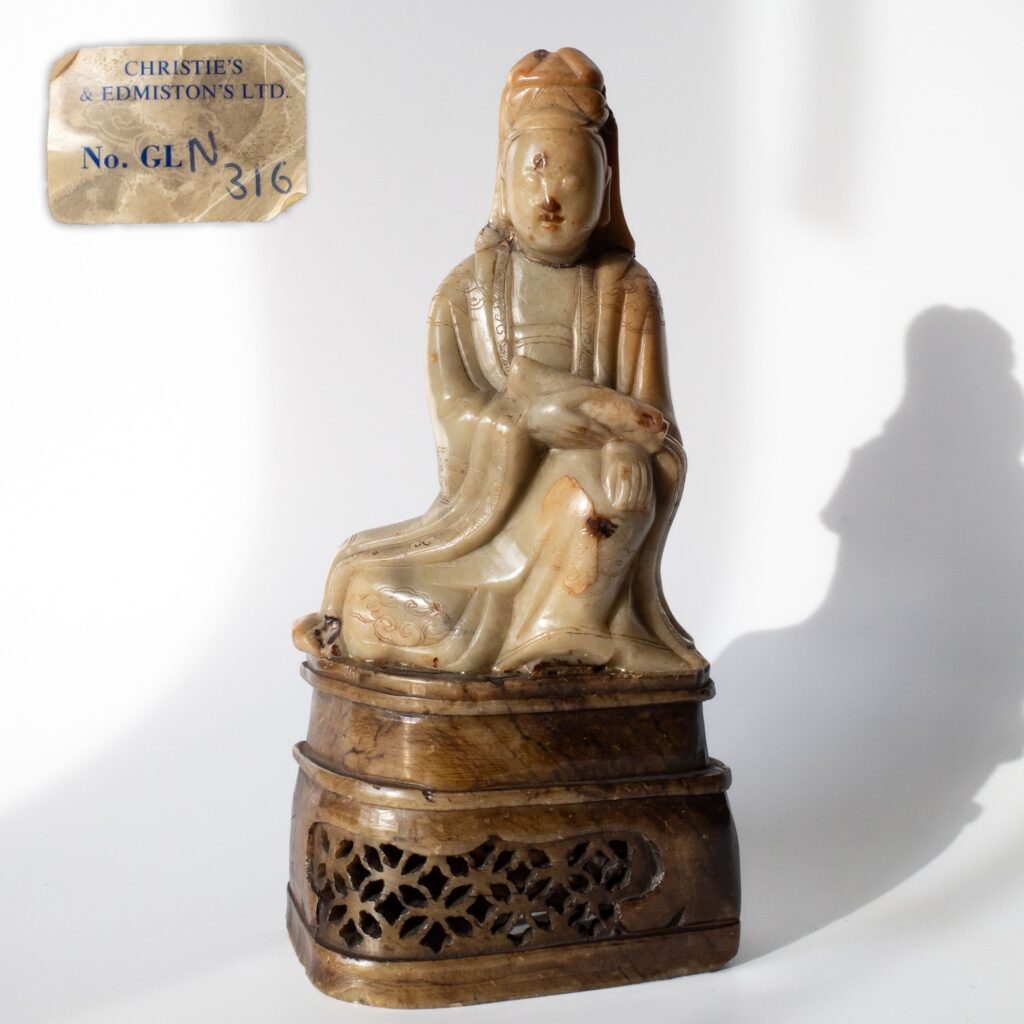 Fine Chinese Antique Qing Dynasty Soapstone Guanyin Kwan Yin Figure Ex-Christies