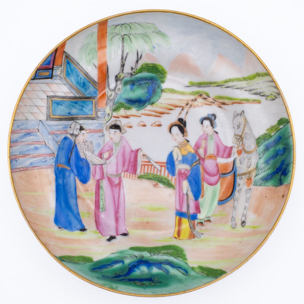 Fine Chinese Antique Famille Rose Mandarin Export Porcelain Dish 19thC Qing RARE