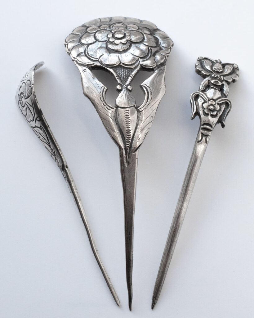 Fine Chinese Antique Vintage Silver Hair Hat Pins MARKED 19th-20th Century 15.8g