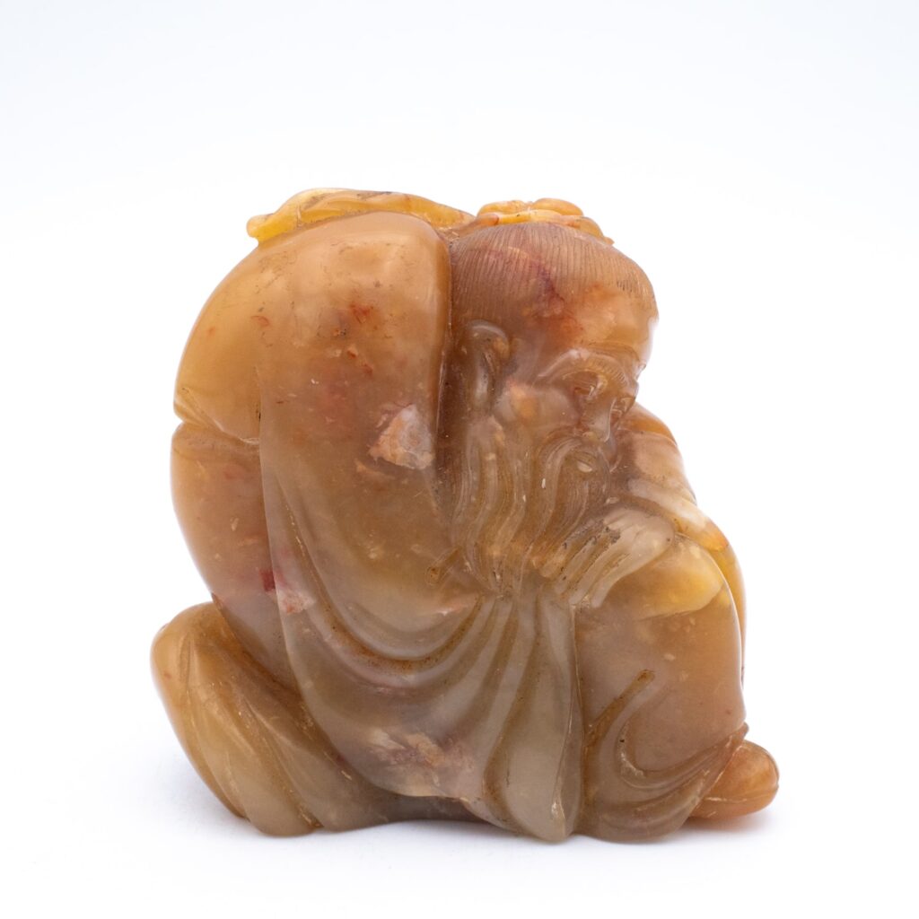 Fine Chinese Vintage Soapstone Figure of Sleeping Arhat or Li Bai 20th Century